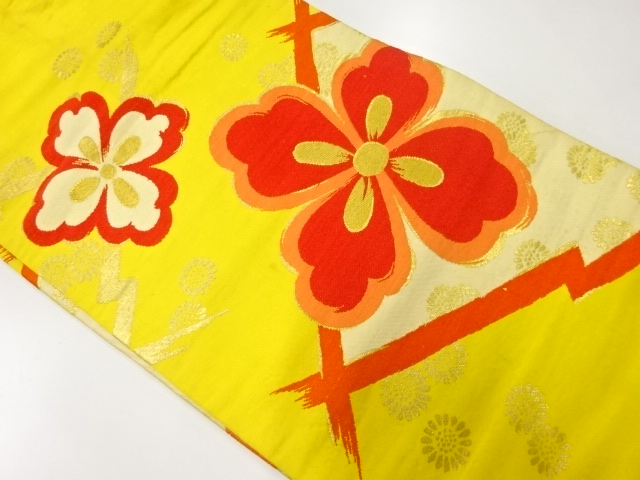 JAPANESE KIMONO / ANTIQUE NAGOYA OBI / SILK / WOVEN MATSUKAWABISHI & FLOWERS